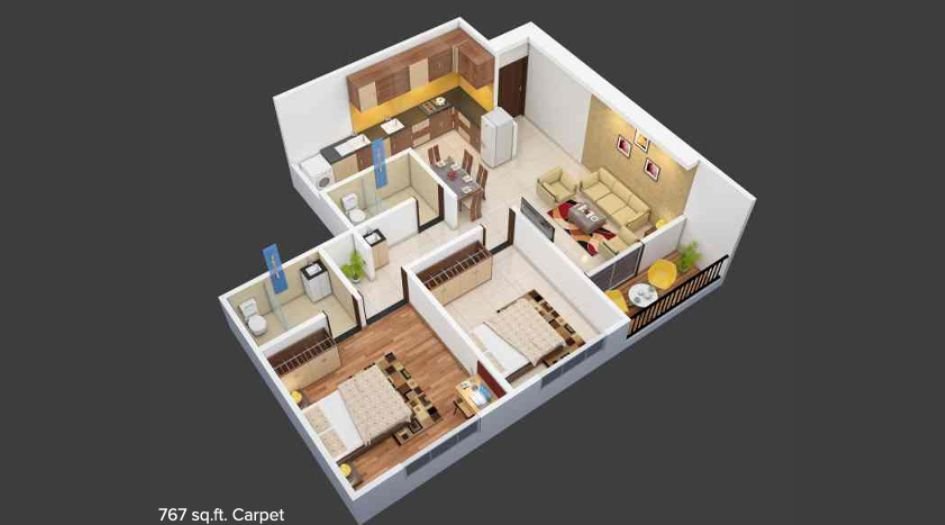 Elite-Platinum-Floor-Plan-2 BHK-767 Sqft